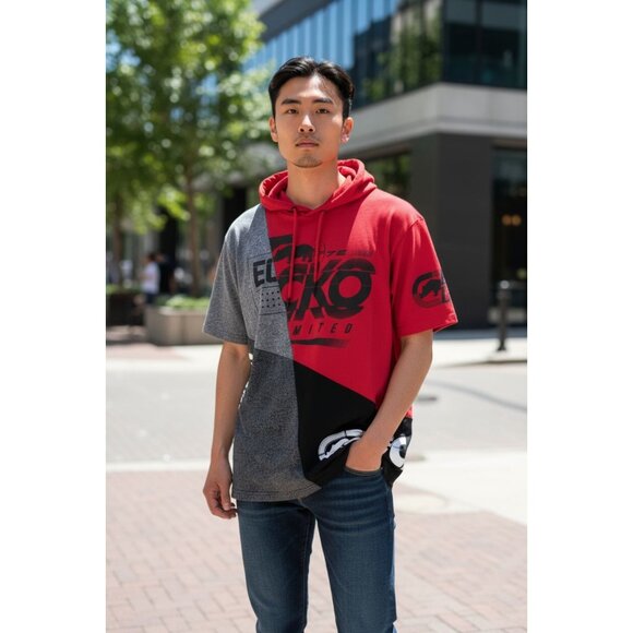 Ecko Hoodie Mens XLarge Rhino Logo Black Red Grey Colorblock NWT - Picture 6 of 8